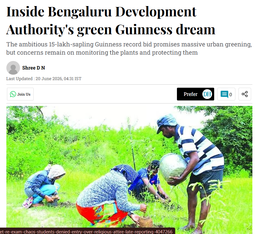 BDA Eyes Guinness Record with 15 Lakh Saplings Across Bengaluru